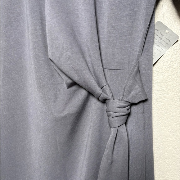MELLODAY Elegant Gray Maxi Dress, Round Neck with Side Tie Detail and Side Slits - Picture 3 of 12